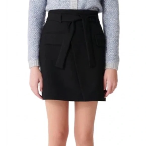 Maje “Josina” Black Faux Wrap Mid Thigh Skirt Size 40 (US 8) New Without Tags! - Picture 3 of 15